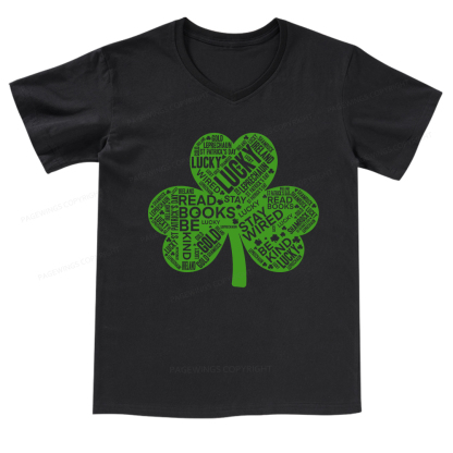 Pagewings St Patricks Day Shirt Lucky Reading Shirt V-neck T-shirt