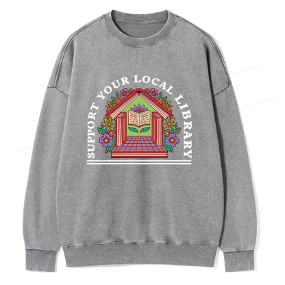 Pagewings Support Your Local Library Unisex Washed Sweatshirt