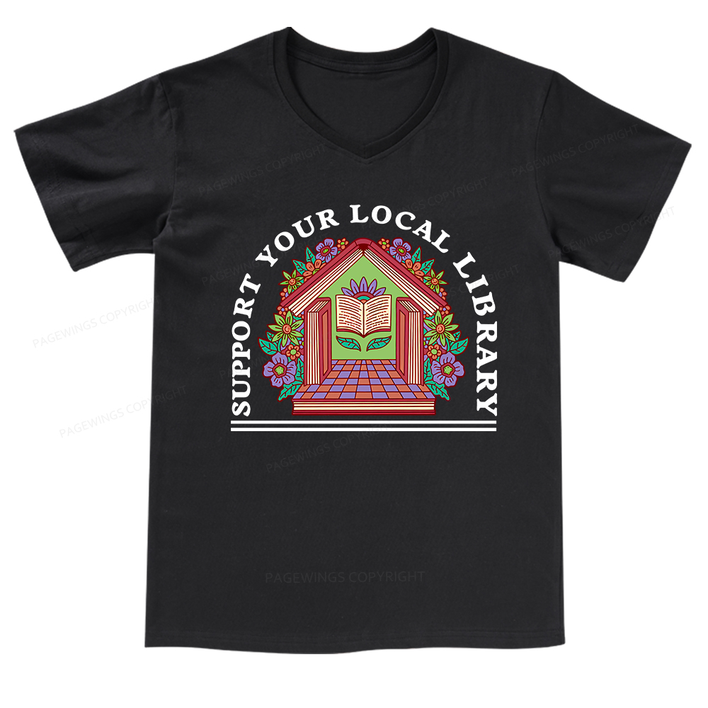 Pagewings Support Your Local Library V-neck T-shirt