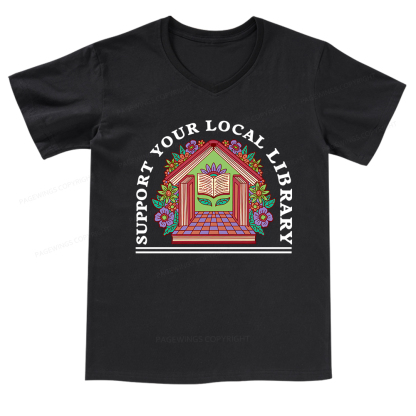 Pagewings Support Your Local Library V-neck T-shirt