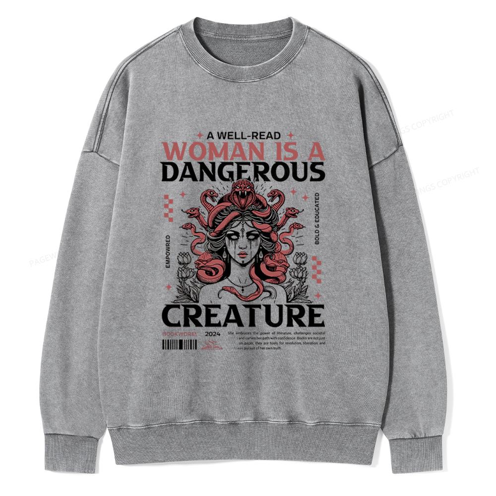 Pagewings A Well-Read Woman is A Dangerous Unisex Washed Sweatshirt