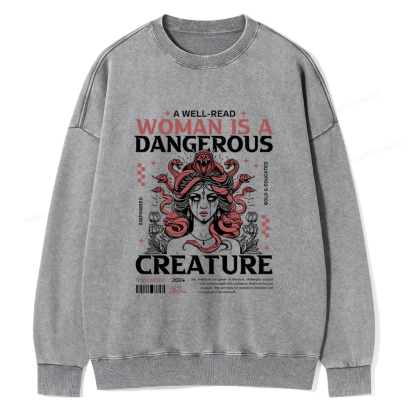 Pagewings A Well-Read Woman is A Dangerous Unisex Washed Sweatshirt