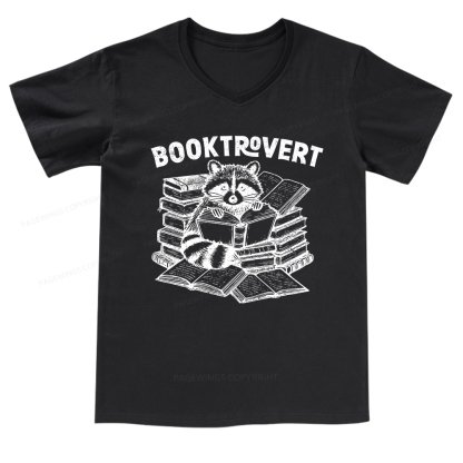 Pagewings A Raccoon Reading Seriously V-neck T-shirt