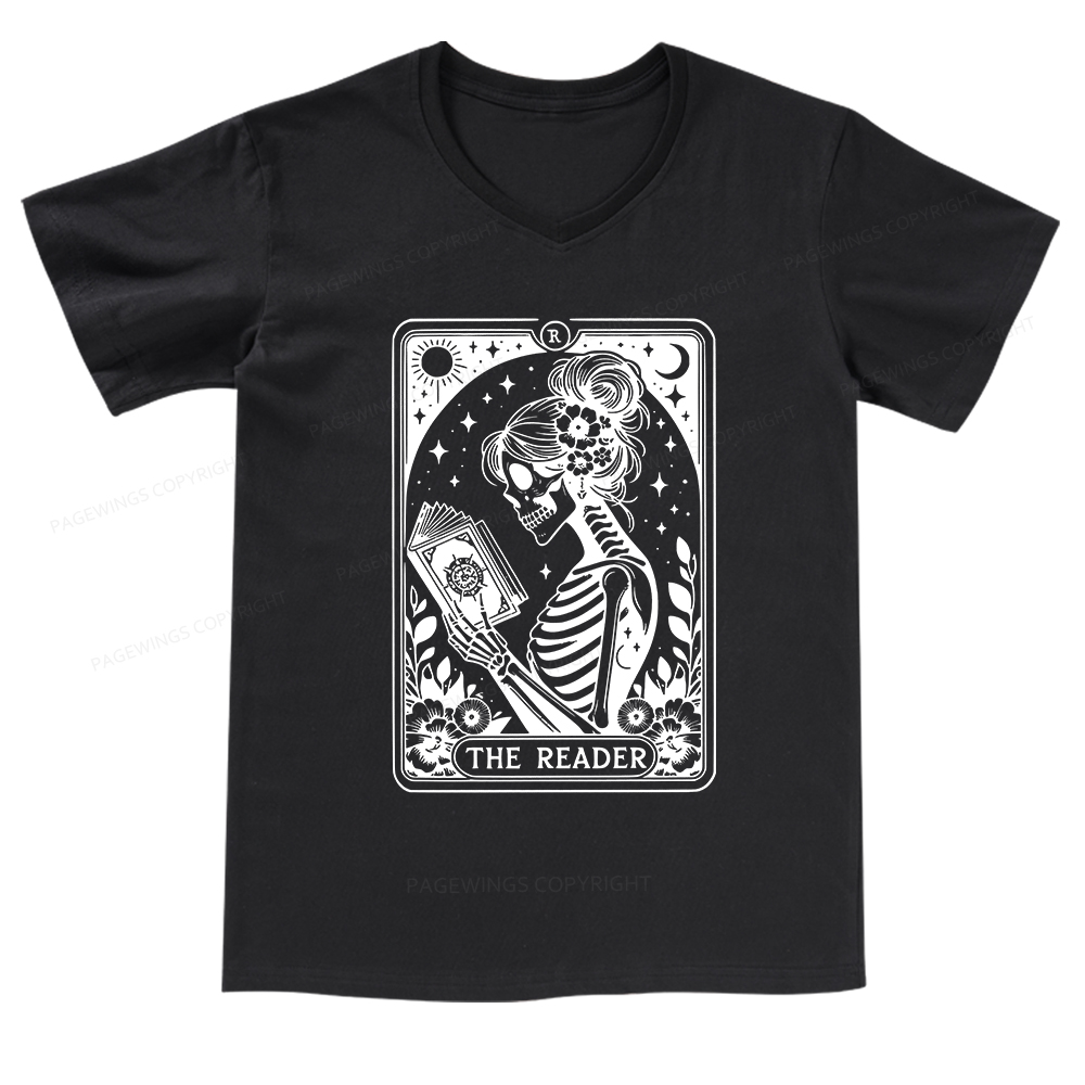Pagewings Tarot Lover Gift Halloween Skeleton Tee V-neck T-shirt