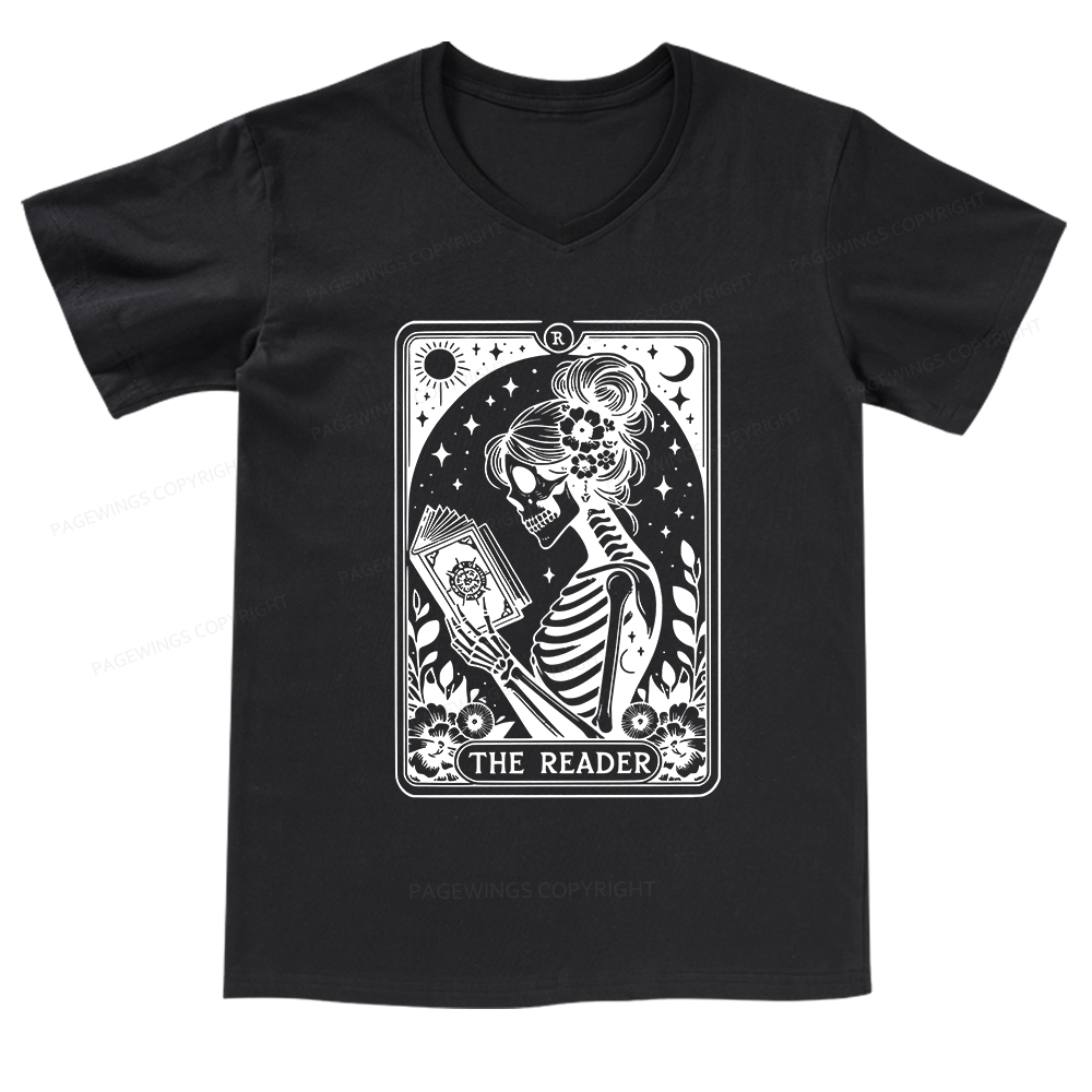 Pagewings Tarot Lover Gift Halloween Skeleton Tee V-neck T-shirt