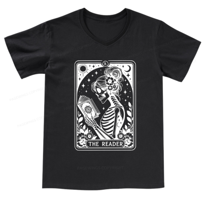 Pagewings Tarot Lover Gift Halloween Skeleton Tee V-neck T-shirt