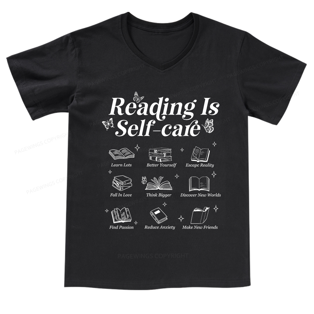 Pagewings Reading Is Self Care V-neck T-shirt