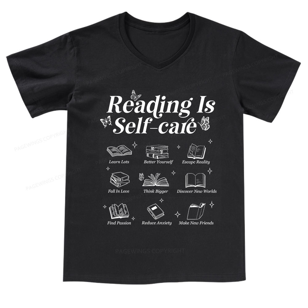 Pagewings Reading Is Self Care V-neck T-shirt