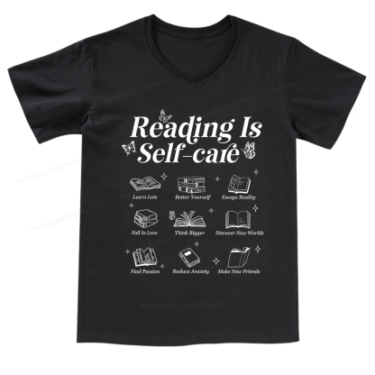 Pagewings Reading Is Self Care V-neck T-shirt
