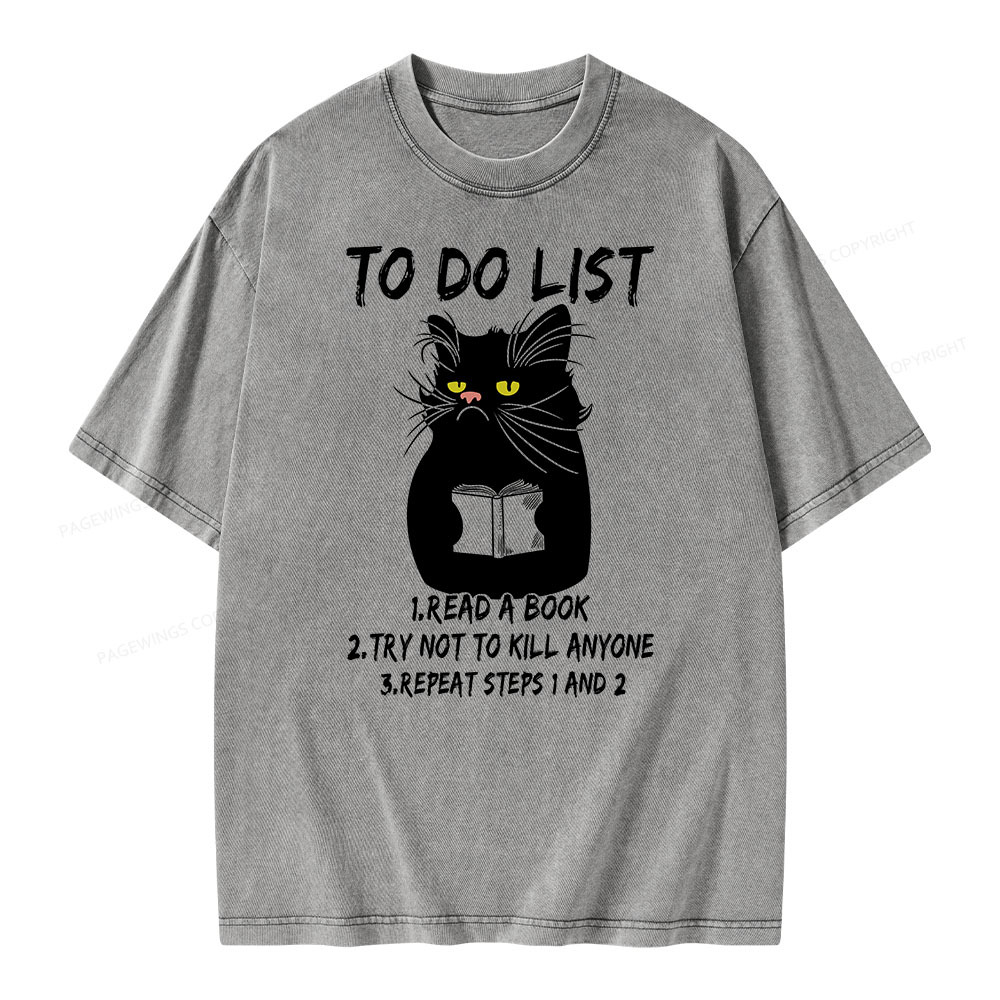 Pagewings Black Cat To Do List Unisex Washed T-shirt