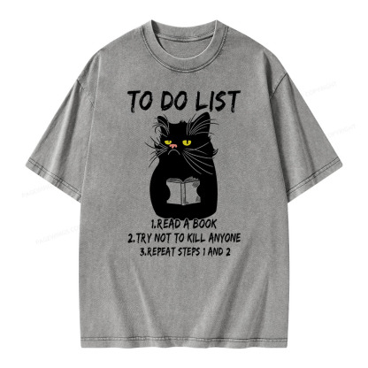 Pagewings Black Cat To Do List Unisex Washed T-shirt