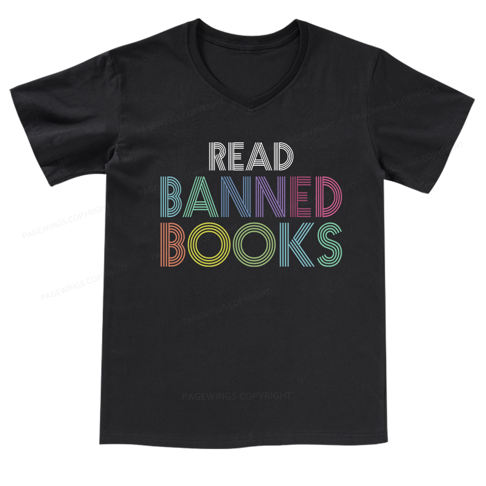 Pagewings Read Banned Books Shirt  V-neck T-shirt