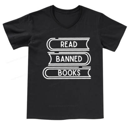Pagewings Read Banned Books Stack V-neck T-shirt