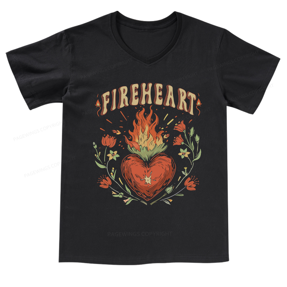 Pagewings Vintage Fire-heart Shirt  V-neck T-shirt