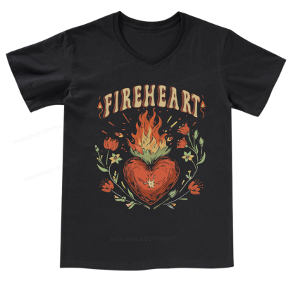 Pagewings Vintage Fire-heart Shirt  V-neck T-shirt