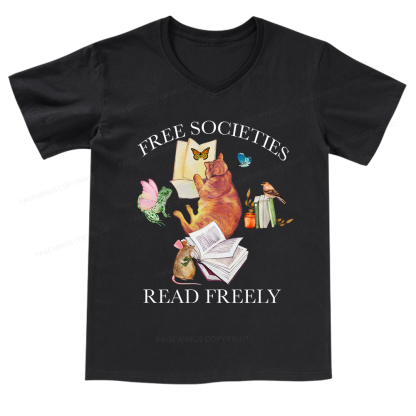 Pagewings Free societies read freely V-neck T-shirt