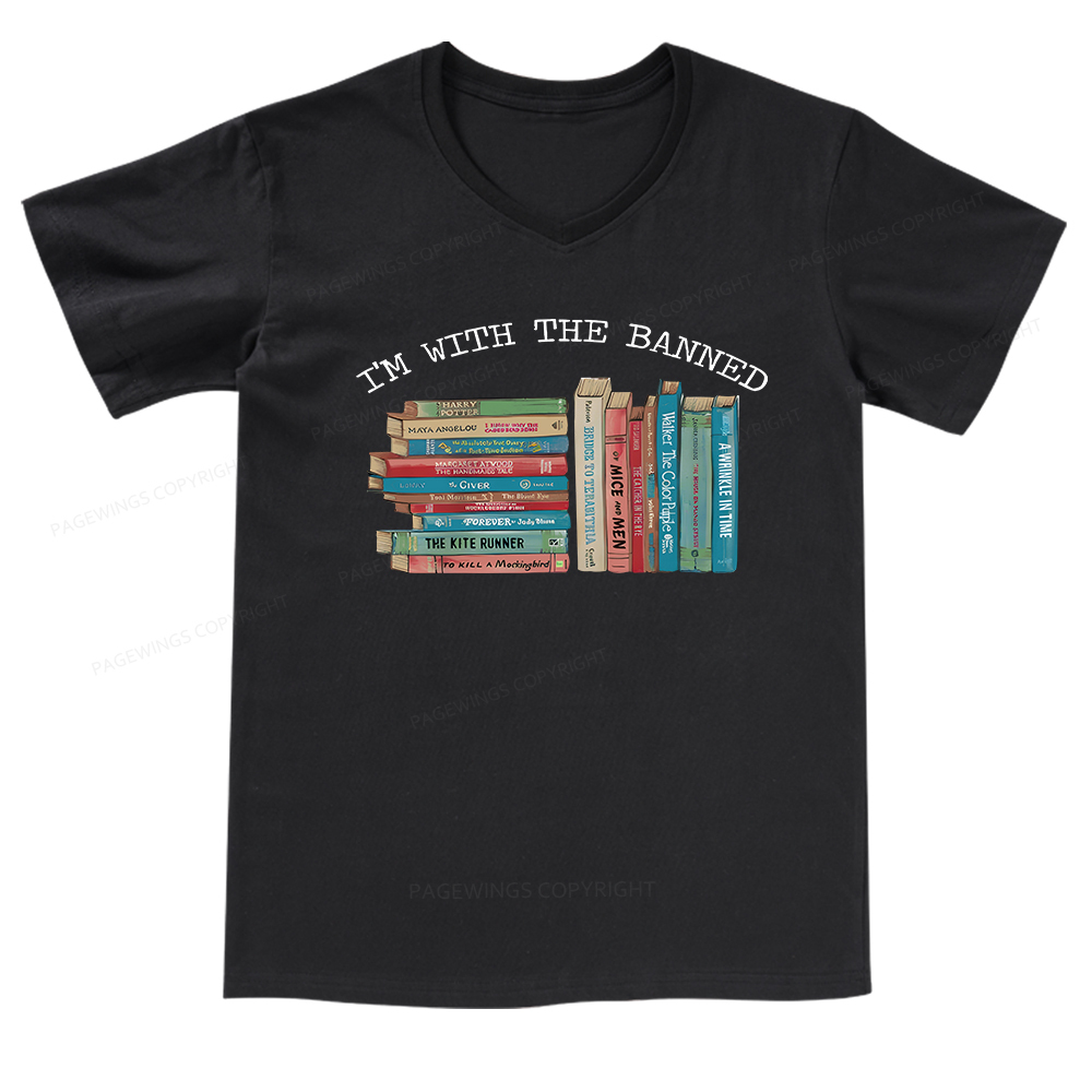 Pagewings I'm With The Banned Books V-neck T-shirt