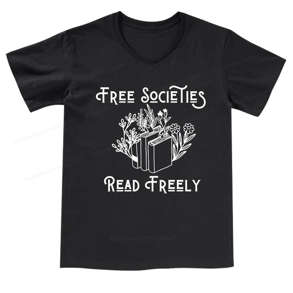 Pagewings Free Societies Read Freely V-neck T-shirt