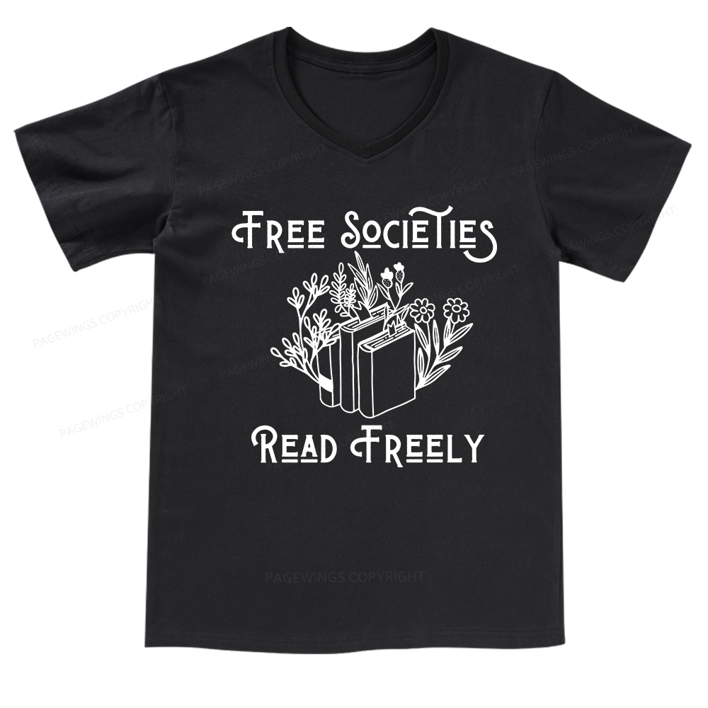 Pagewings Free Societies Read Freely V-neck T-shirt