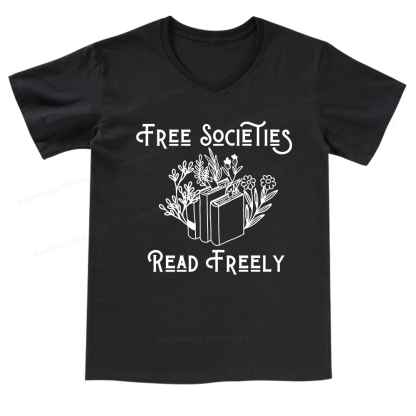 Pagewings Free Societies Read Freely V-neck T-shirt