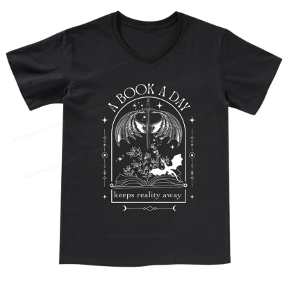 Pagewings A Book a Day Dragon V-neck T-shirt