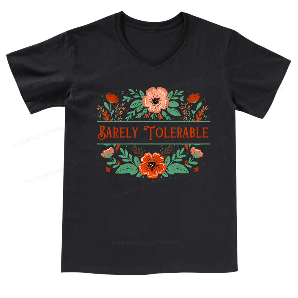Pagewings Barely Tolerable Book Lover Bookish V-neck T-shirt