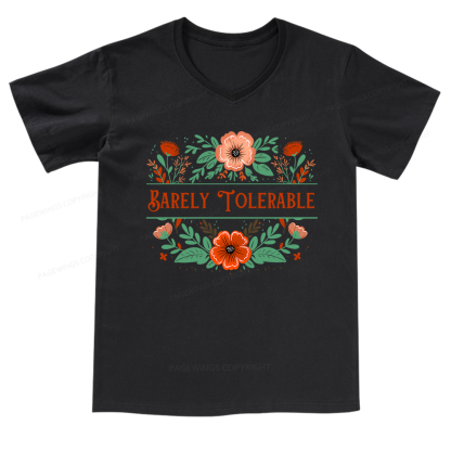 Pagewings Barely Tolerable Book Lover Bookish V-neck T-shirt