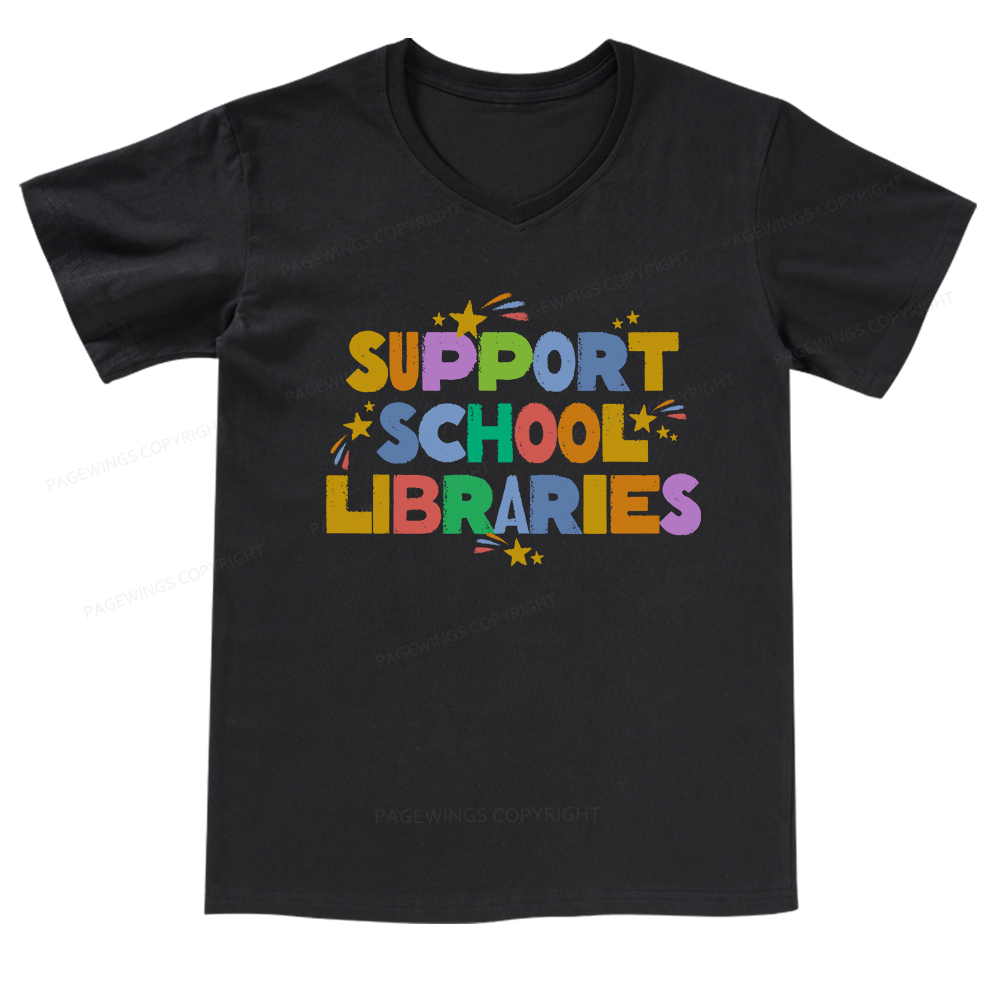 Pagewings Support School Libraries V-neck T-shirt