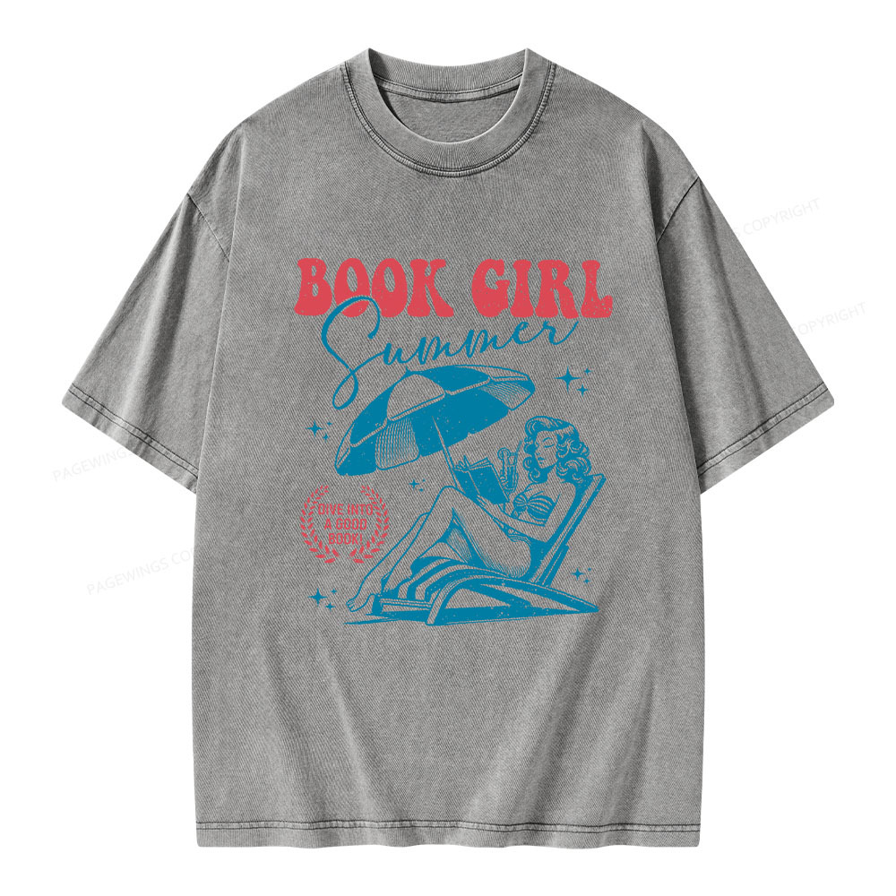 Pagewings Book Girl Summer Unisex Washed T-shirt