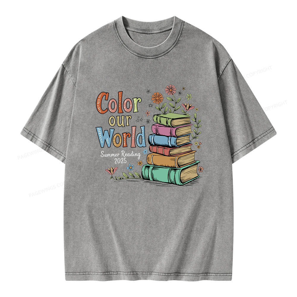 Pagewings Color Our World Summer Reading Unisex Washed T-shirt
