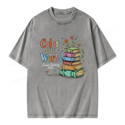 Pagewings Color Our World Summer Reading Unisex Washed T-shirt