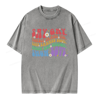 Pagewings Say Gay Unisex Washed T-shirt