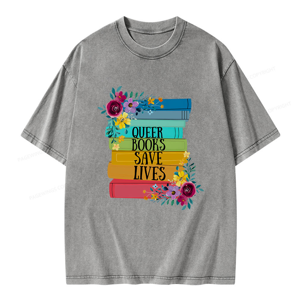 Pagewings Queer Books Save Lives Unisex Washed T-shirt