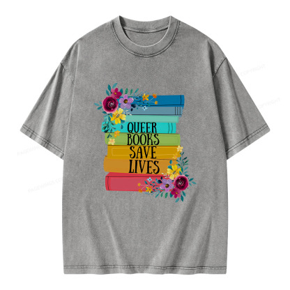 Pagewings Queer Books Save Lives Unisex Washed T-shirt