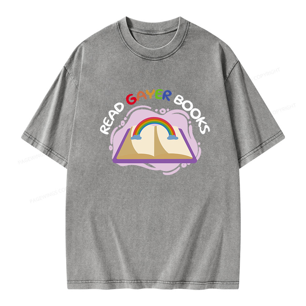Pagewings Read Gayer Books Unisex Washed T-shirt