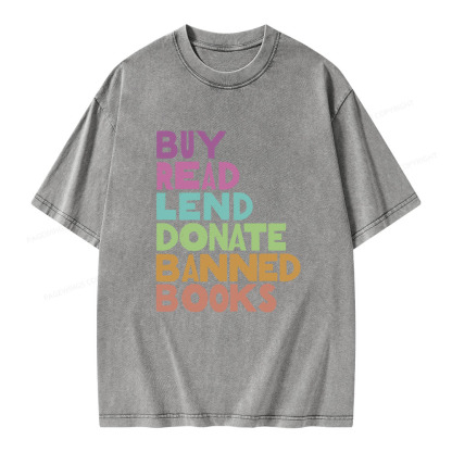 Pagewings Buy Read Lend Donate Banned Books Unisex Washed T-shirt
