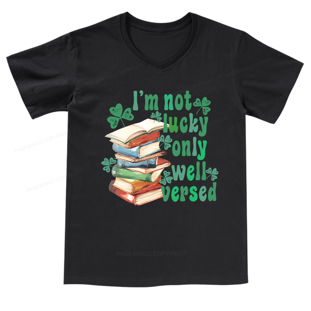 Pagewings St Patty Day Trendy Retro Book Shamrock V-neck T-shirt