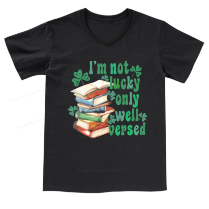 Pagewings St Patty Day Trendy Retro Book Shamrock V-neck T-shirt