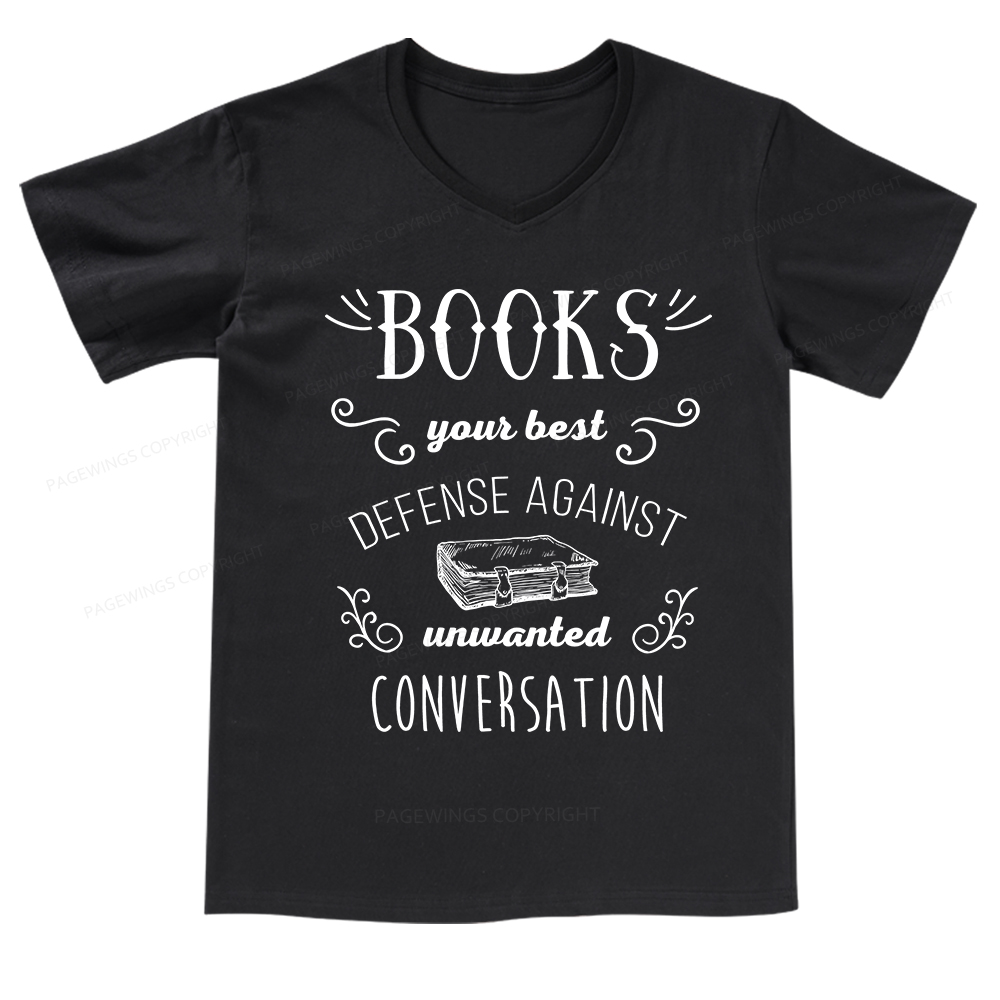 Pagewings Books your best defense Book Reading V-neck T-shirt