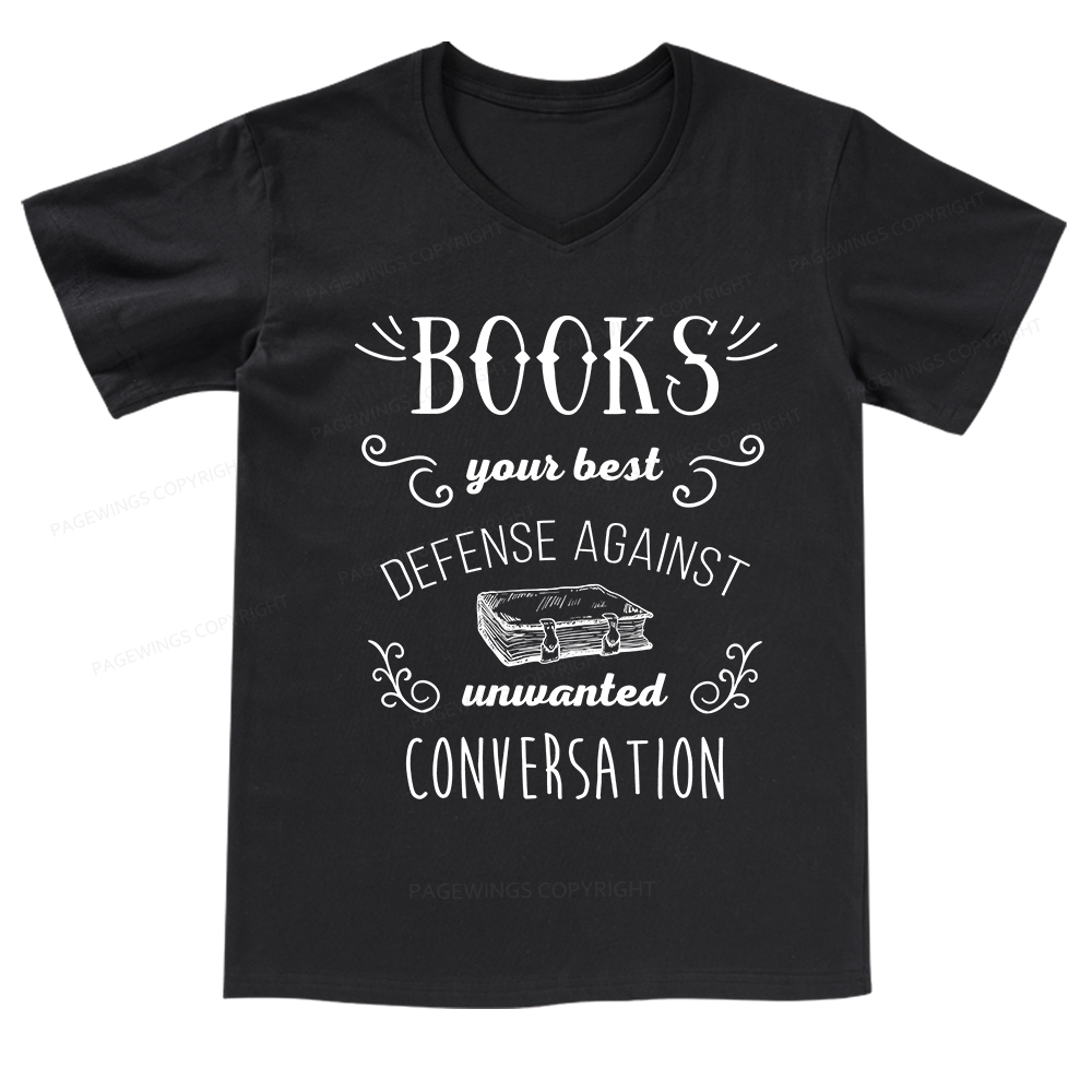 Pagewings Books your best defense Book Reading V-neck T-shirt