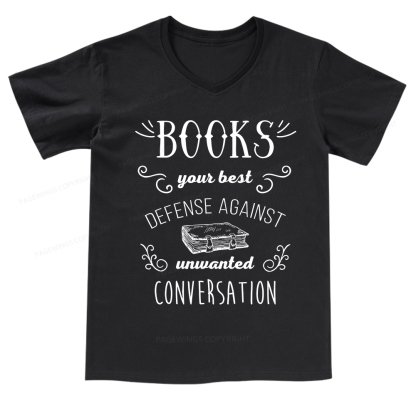 Pagewings Books your best defense Book Reading V-neck T-shirt