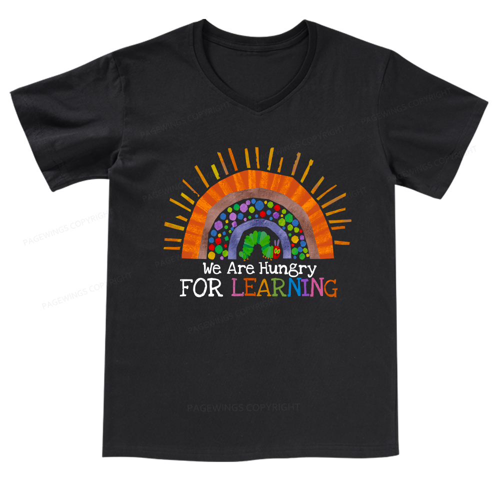PagewingsWe Are Hungry For Learning Reading V-neck T-shirt
