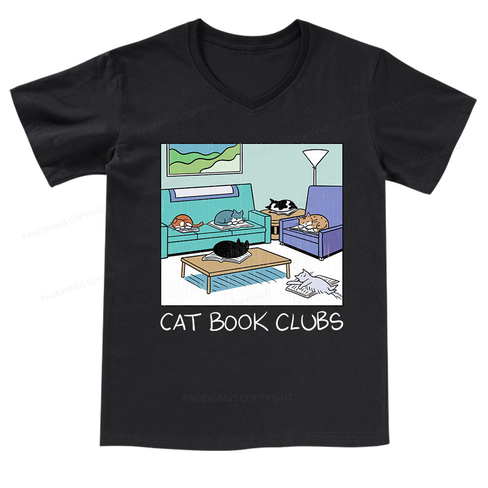 Pagewings Cat Book Clubs V-neck T-shirt