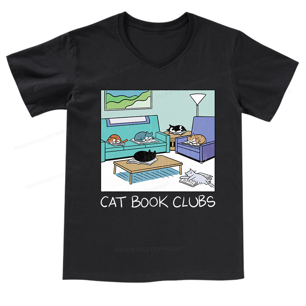 Pagewings Cat Book Clubs V-neck T-shirt