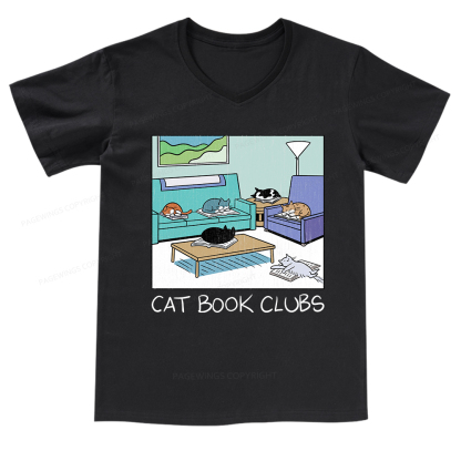 Pagewings Cat Book Clubs V-neck T-shirt