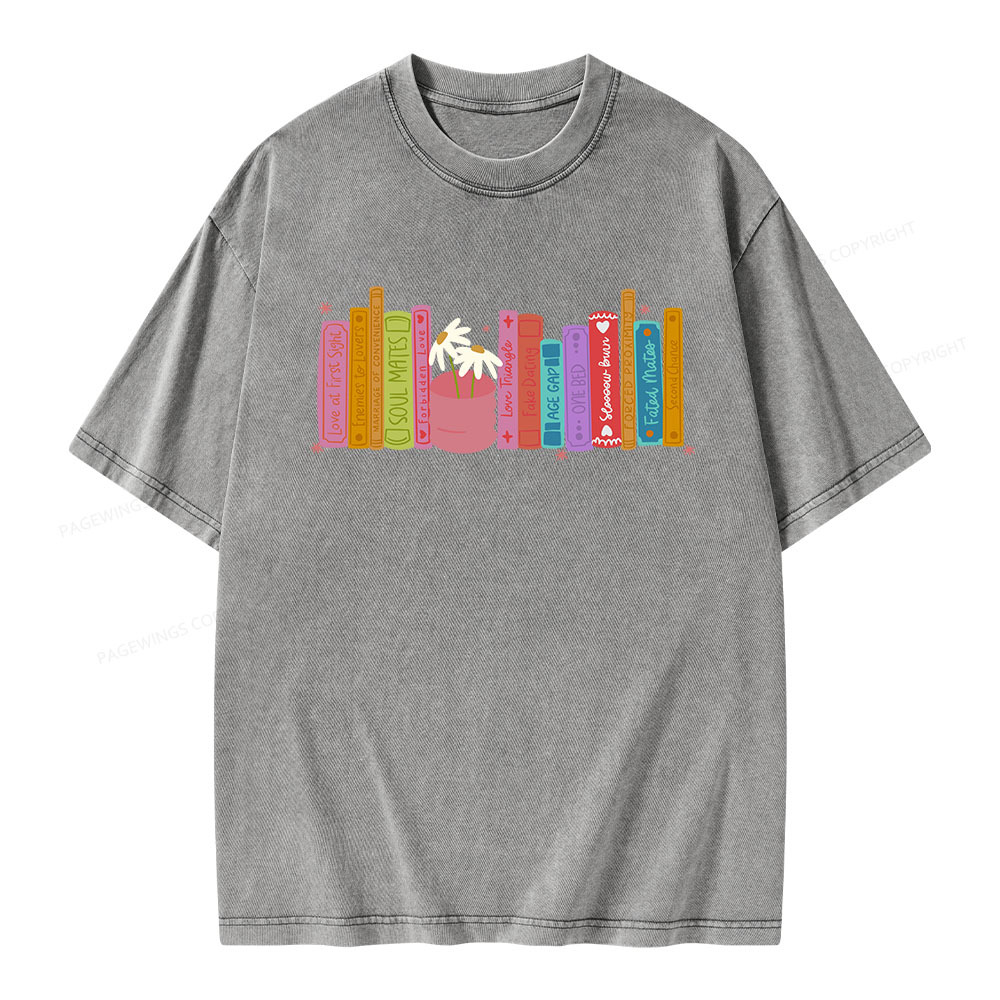 Pagewings Romance Book Tropes Unisex Washed T-shirt