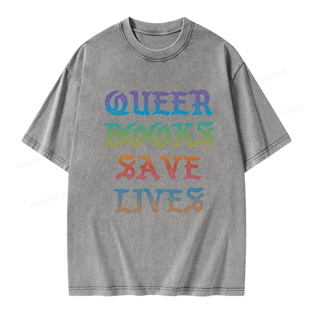 Pagewings Queer Books Save Lives Unisex Washed T-shirt