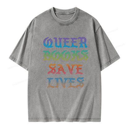 Pagewings Queer Books Save Lives Unisex Washed T-shirt