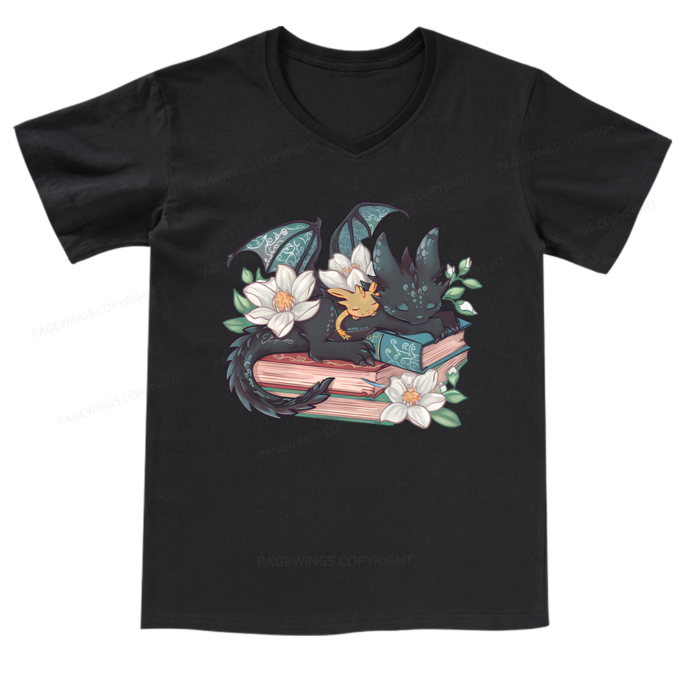 Pagewings Fantasy Book Dragon V-neck T-shirt
