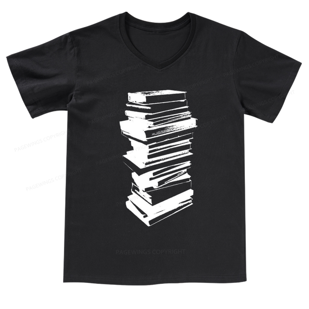 Pagewings Stack of Books V-neck T-shirt